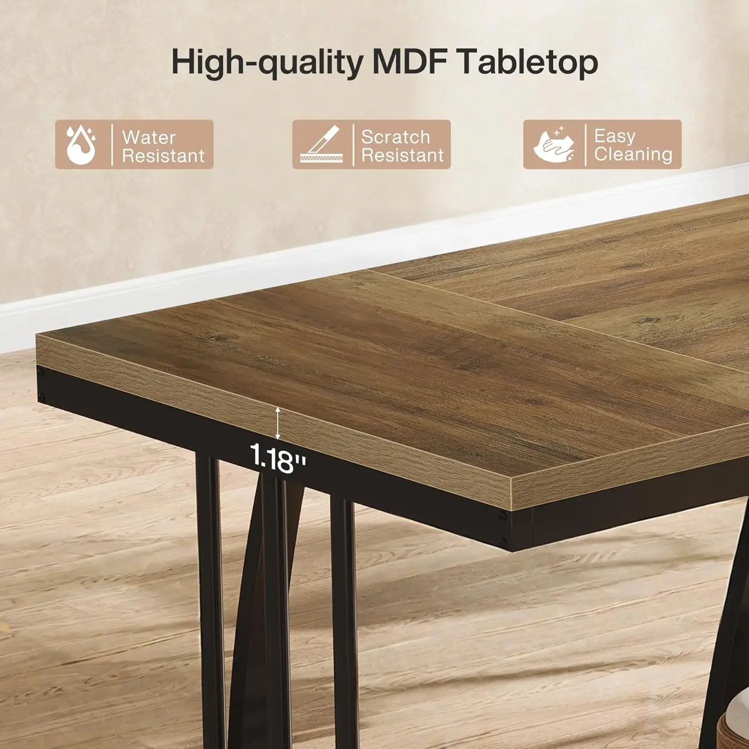 63 Farmhouse Dining Table, Large Kitchen Table for 4-6 People, Rectangular Kitchen & Dining Room Furniture with Thick