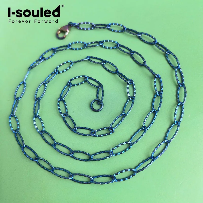 4.8mm TA1 pure titanium embossed flat O-chain anodized blue women's style simple and fashionable