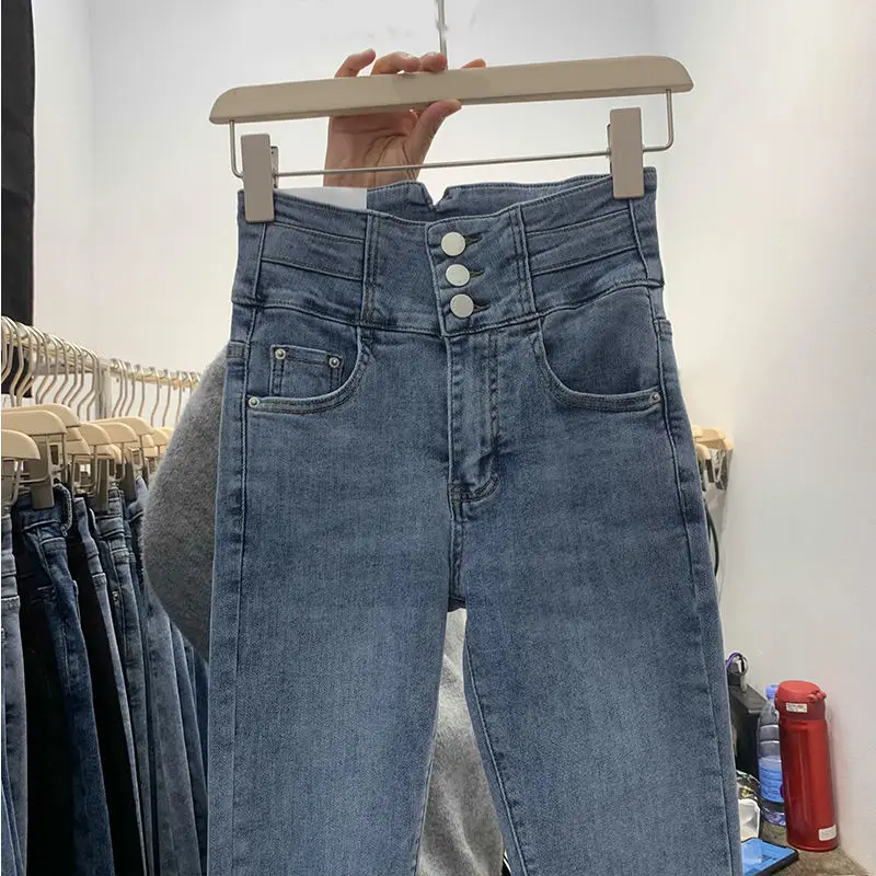 Pantalon crayon en denim taille haute pour femme, streetwear slim décontracté, nouveau style de mode, jean skinny élégant, jean commandé FJM, L15, 2024