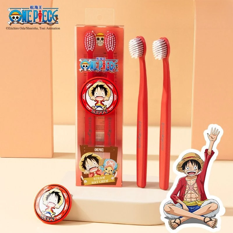

2pcs/box Anime One Piece Luffy Chopper Nami Zoro Toothbrush Cartoon Household Wide-Headed Spiral Soft Bristle Toothbrush Gift