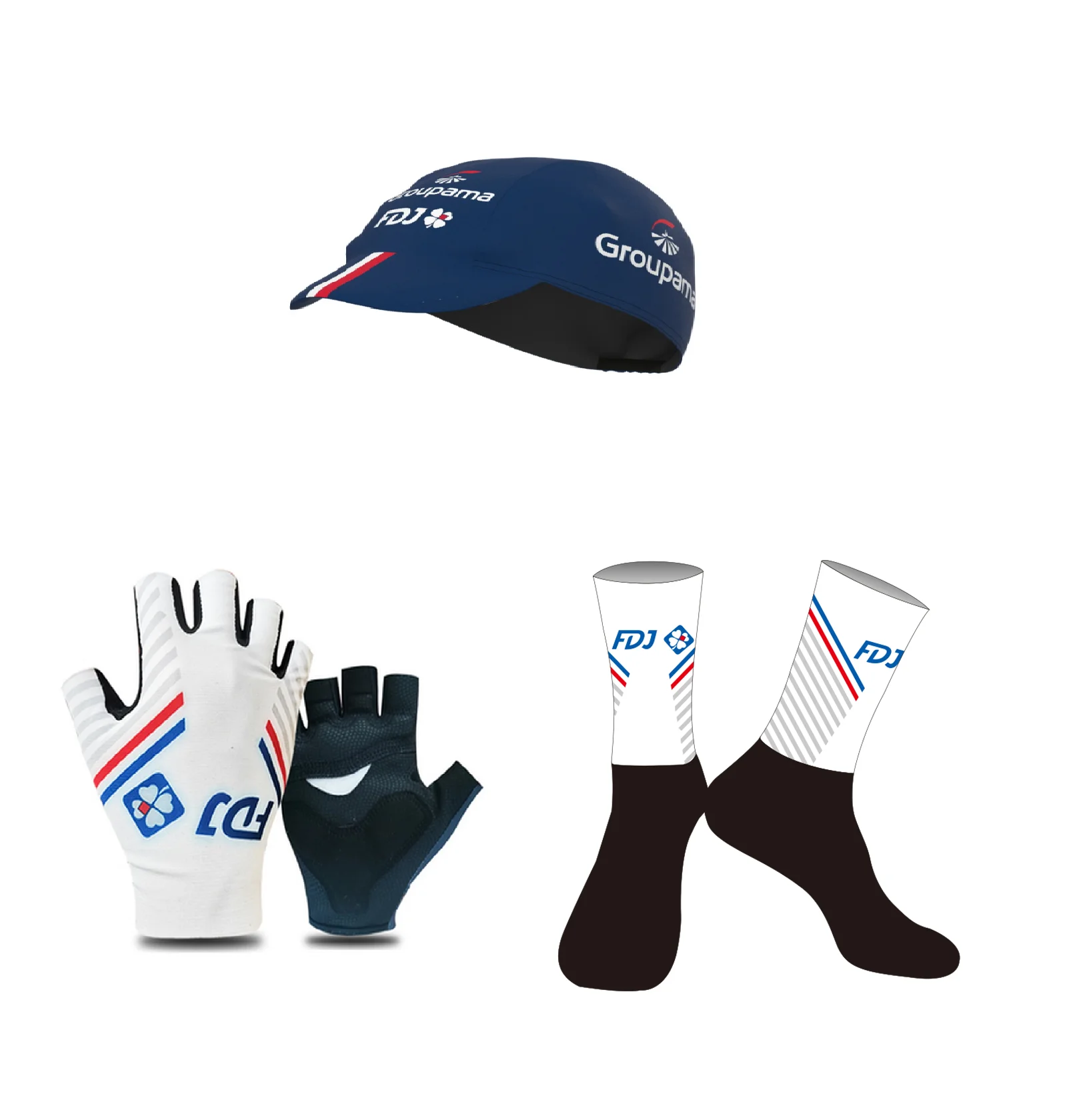 

2024 Groupama Fdj Team WHITE One Pair Half Finger Cycling Gloves + ONE PAIR CYCLING SOCKS +CAPS