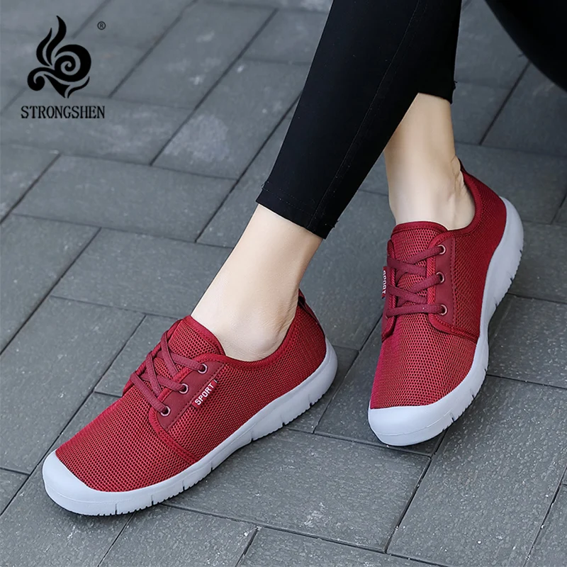 

STRONGSHEN Women Sneakers Flat Casual Breathable Mesh Design Vulcanized Shoes Fashion Tennis Female Footwear Zapatillas Mujer