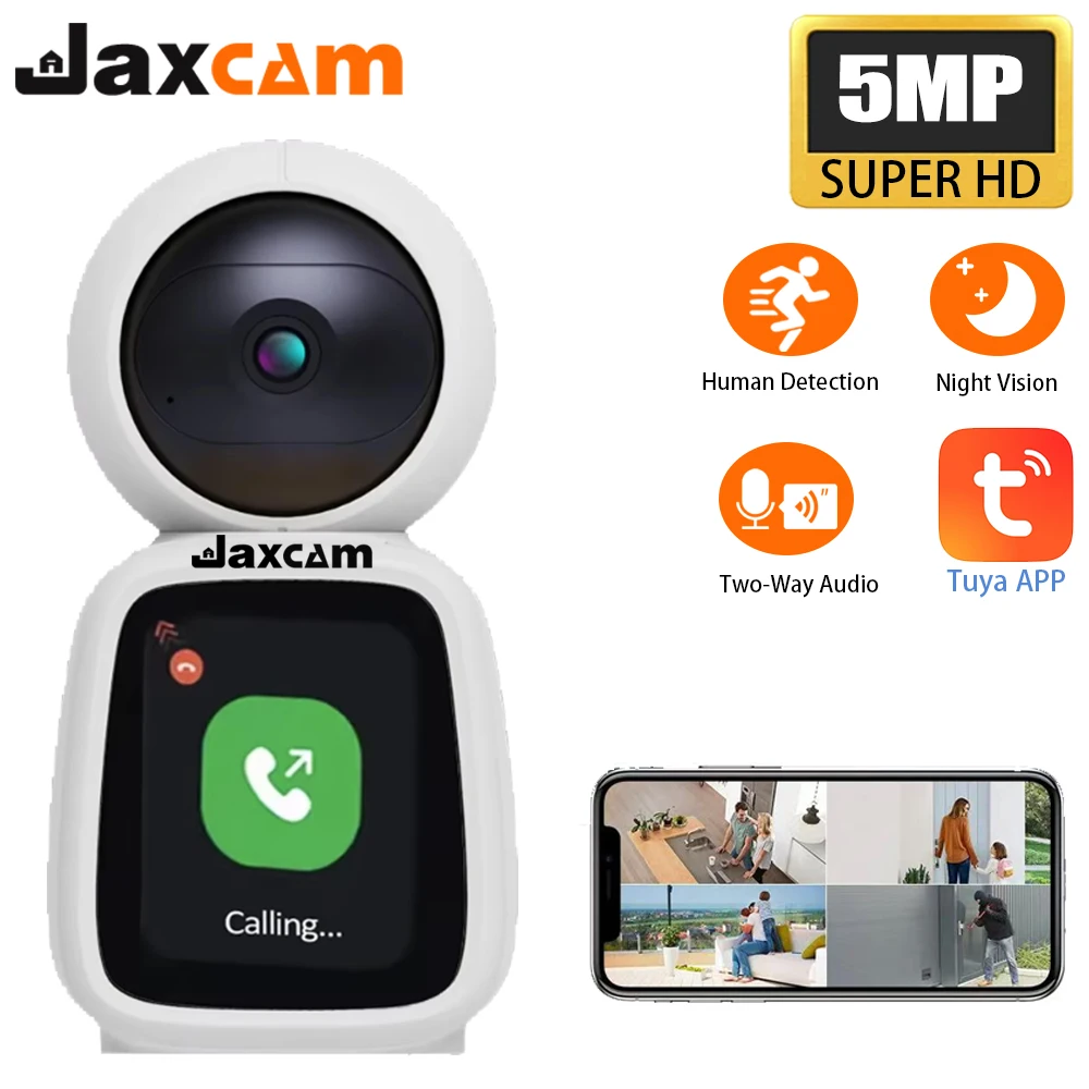 

Двусторонний голосовой и мобильный телефон Jaxcam Tuya, удаленный видеовызов с экраном, 5-мегапиксельная камера наблюдения с обнаружением движения