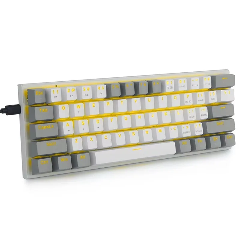 60% White Keyboard 61 Keys USB Wired PC Computer Gaming LED Light Mechanical Keyboard