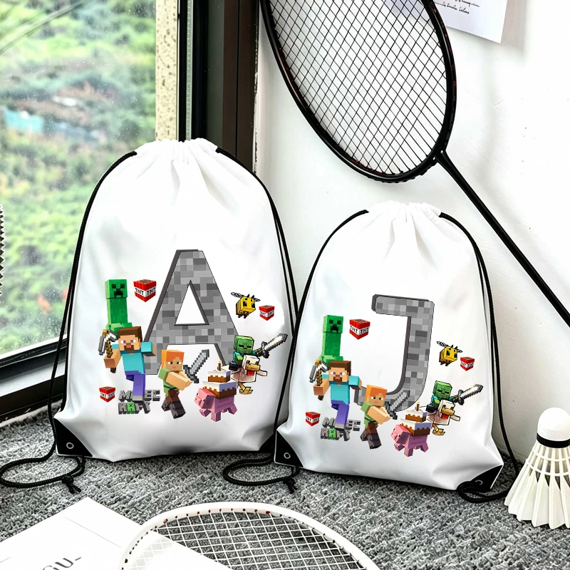 

Minecrafted Drawstring Waterproof Sport Gym Bag Anime Boy Girl Shopping Bags Swimming Yoga Bags Portable Organize Storage Bags