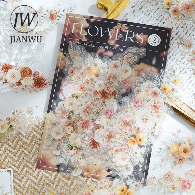 JIANWU Flower Accompany Series Vintage Floral Landscaping Material Collage PET Sticker Creative DIY Journal Stationery