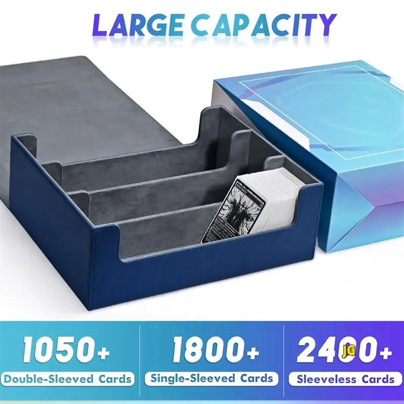 

3X Card Storage Box For Trading Cards, Card Deck Case Holds 1800+ Single Sleeved Cards Storage Box, Blue