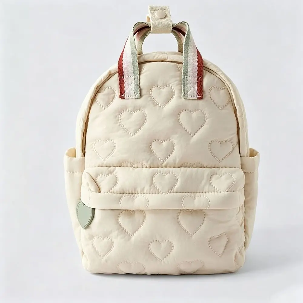 New Multi Compartment Embroidered Heart Backpack Padded Embroidered Heart Casual Backpack Lightweight Small Backpack Women
