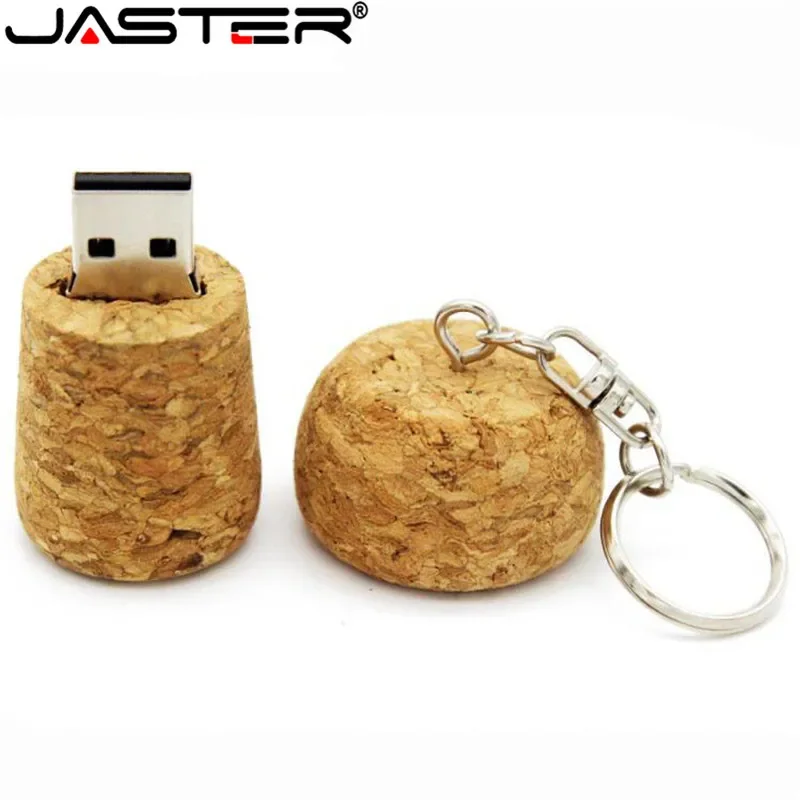 JASTER-unidad flash USB de corcho, pendrive de madera con logotipo personalizado, memoria extraíble, botella de Madera Suave, enchufe de 64GB 32GB, llavero Gratis, Regalo