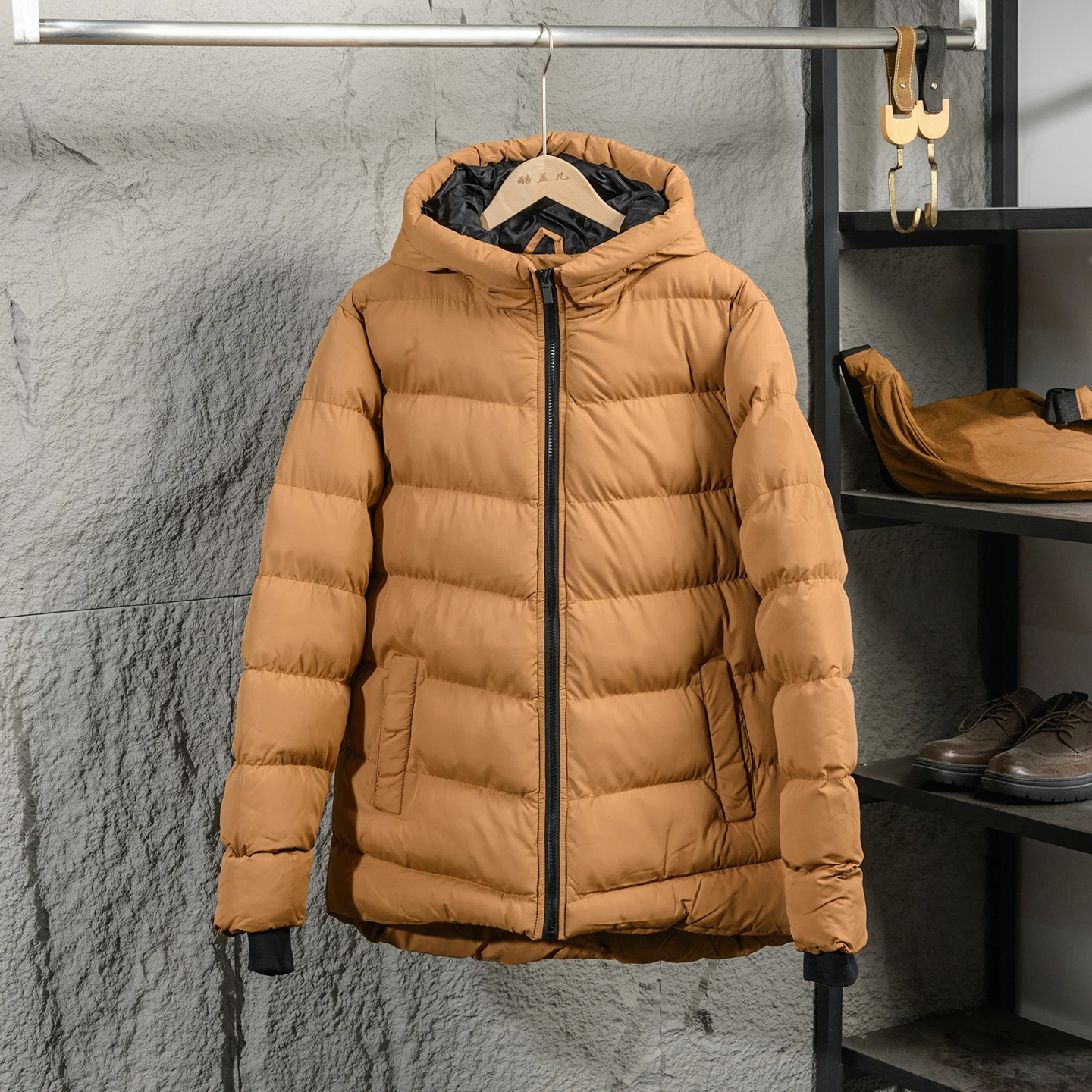 Thick Warm Men's Cotton Jacket Outdoor Casual Hooded Windproof Water Repellent Fashionable Urban Style Long Sleeve Coat