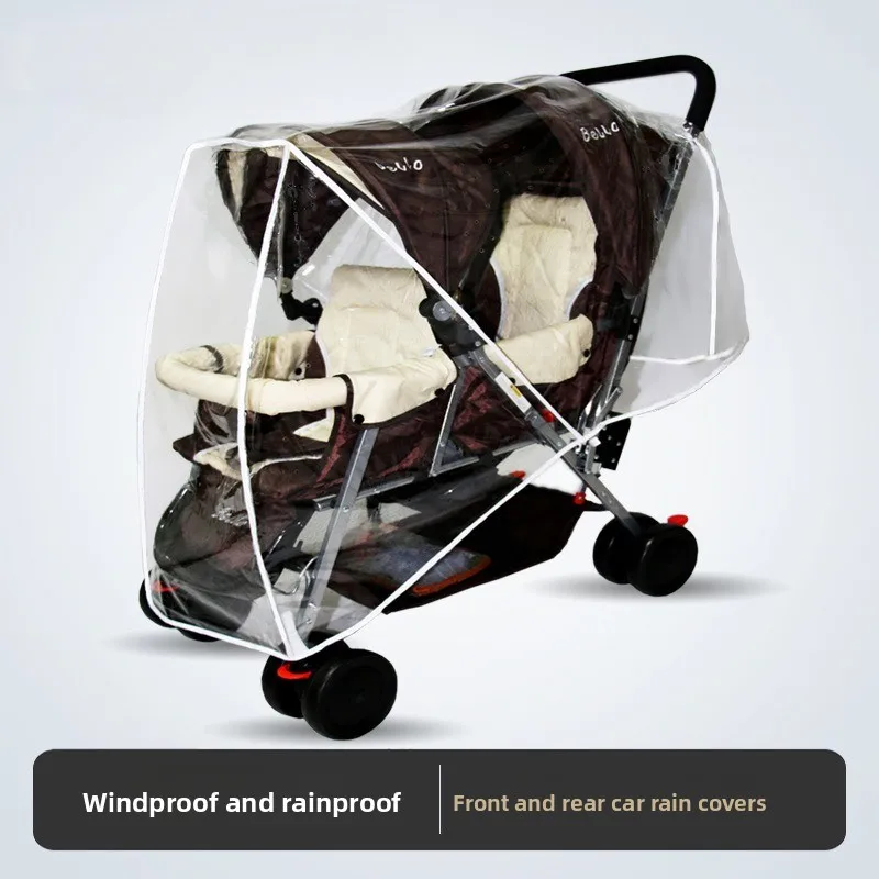 Rain Cover Universal Twin Stroller Windshield Double Front and Rear Left and Right Seats Rain Cover Raincoat Anti-droplet