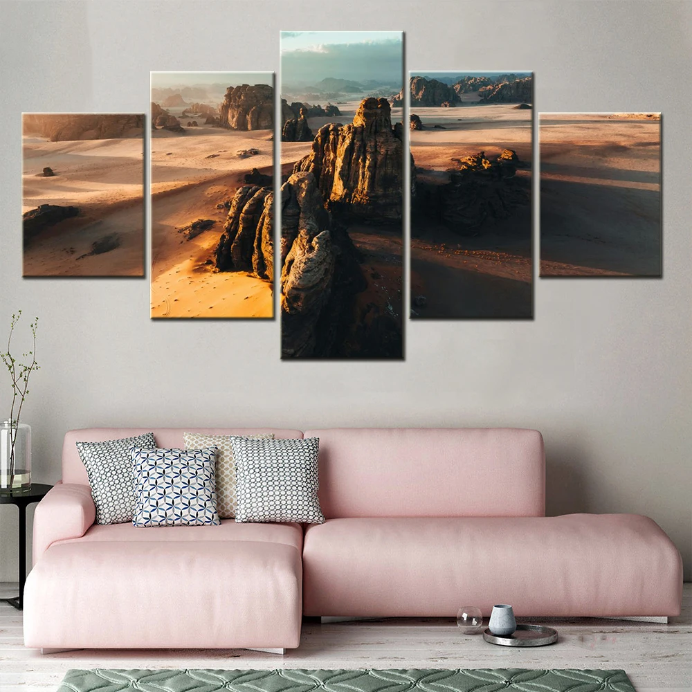 Canvas Wall Art Poster Painting Nature Sandstone Plateau Hisma Desert Wallpaper Home Decor Picture Print Bedroom 5 Pieces