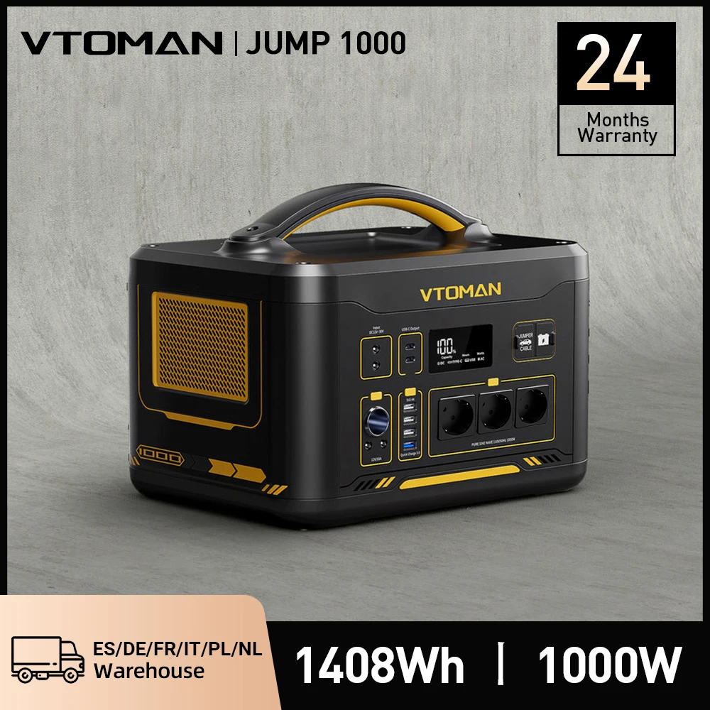 VTOMAN JUMP 1000 Portable Power Station 1408Wh Solar Generator 1000W Constant-Power LiFePO4 Battery For Outdoor Camping Home RV