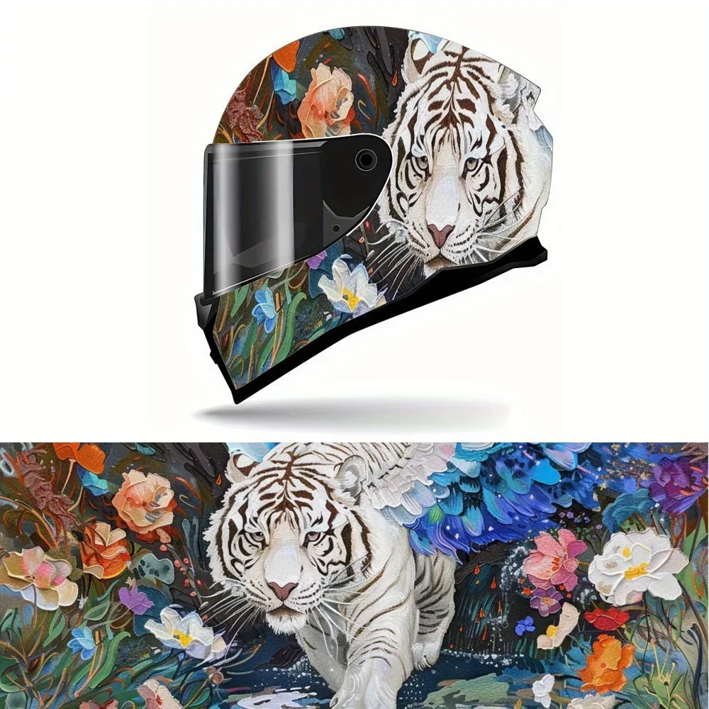 Элегантный цветочный белый тигр, виниловая наклейка на мотоциклетный шлем, персонализированное украшение для шлема, водонепроницаемый самоклеящийся шлем