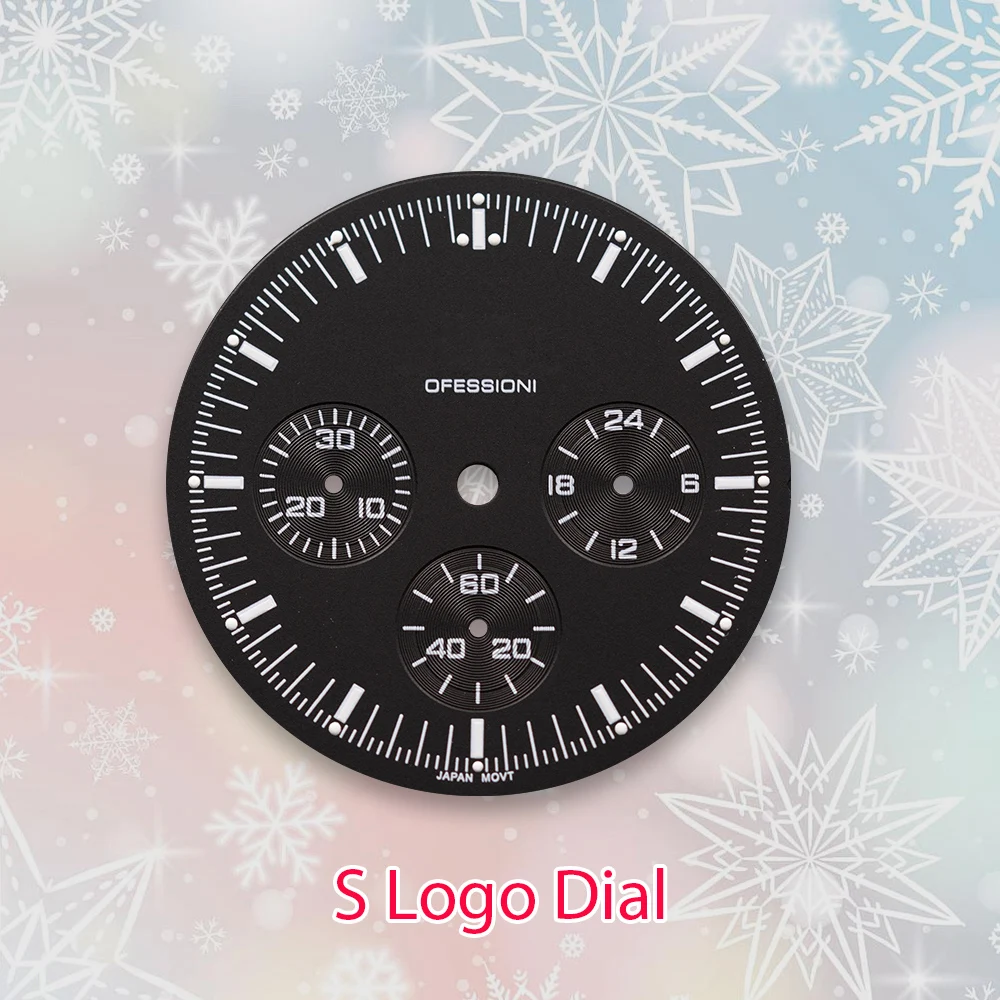 32.5mm S Logo Super VK63 Dial white dial Movement Green Luminous High Quality Watch Modification Accessories