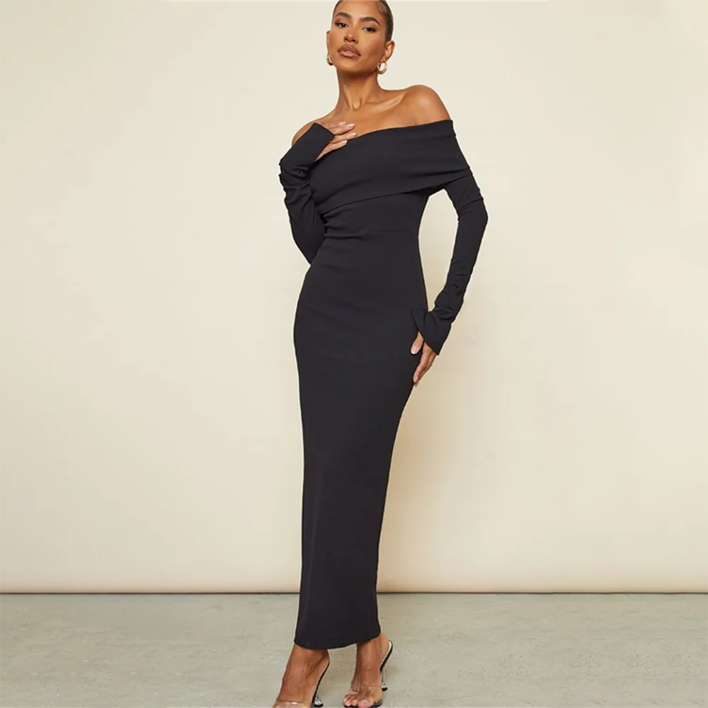

Women's Formal Evening Gowns Long Sleeve Off Shoulder Pleated Straight Evening Dresses for Party Evening Dresses Women Elegant