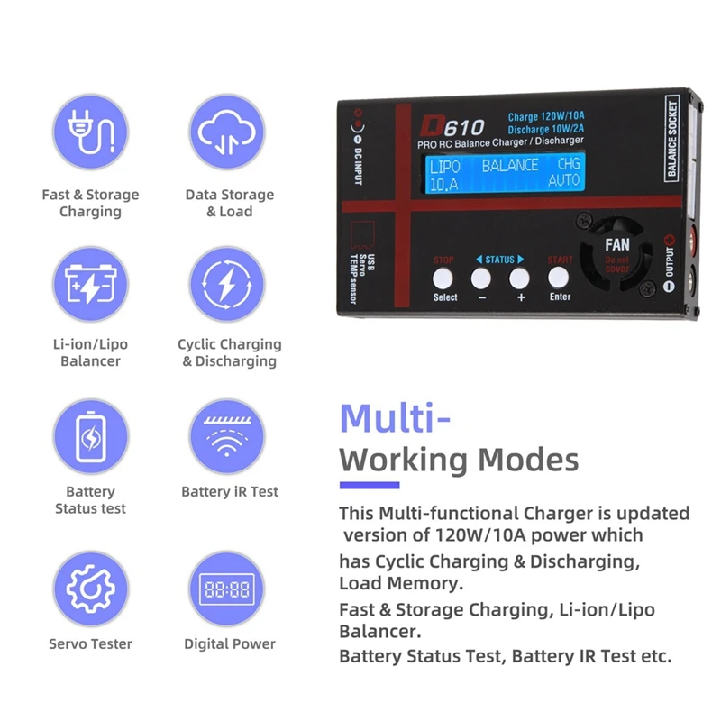 D610 pengisi daya keseimbangan baterai 10A 120W pengisi daya baterai pintar untuk Lipo/Life/Lihv/Li-Ion/Nicd/Nimh/2-20V PB