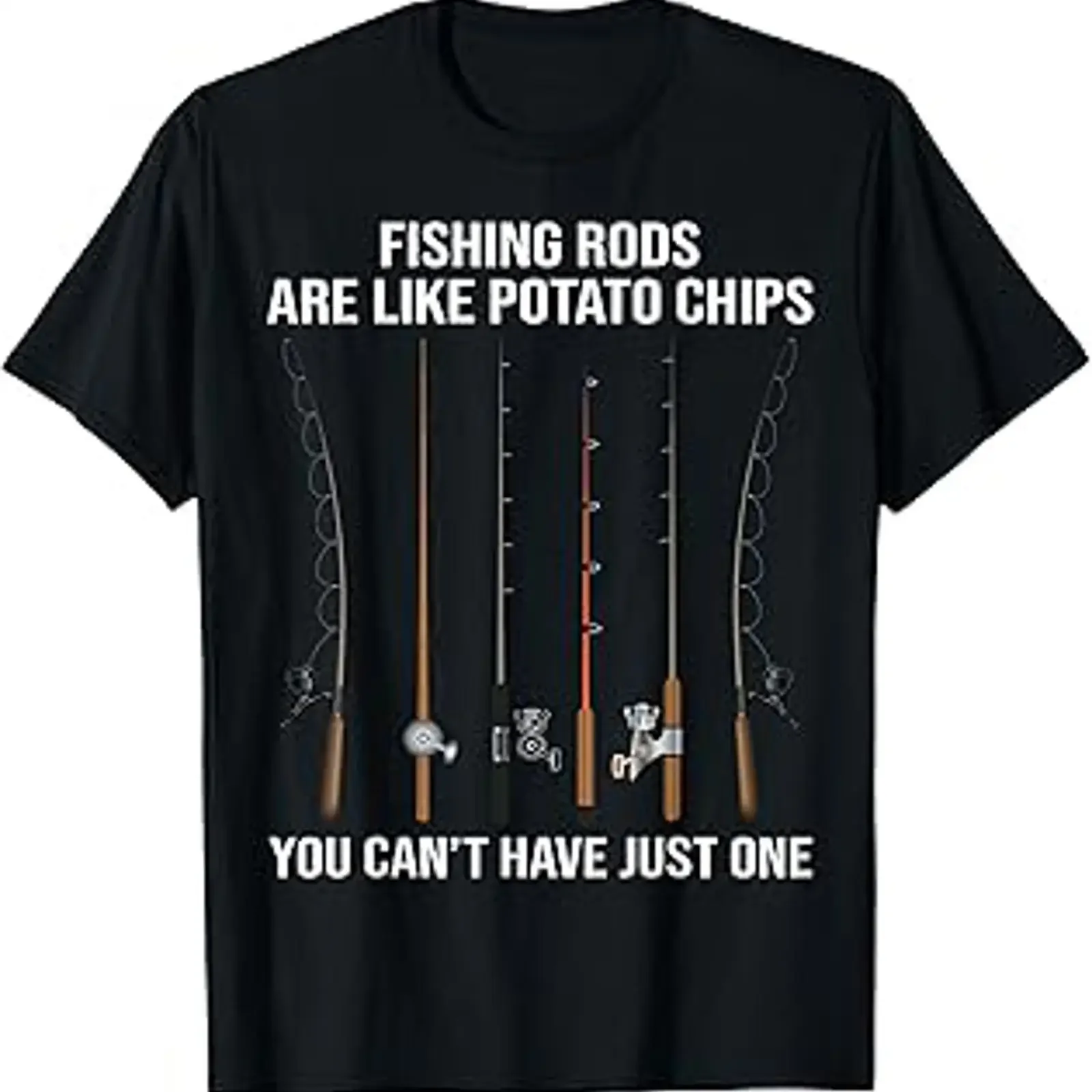 Fishing Rods are Like Potato Chips You Can't Have Just One T Shirt vintage Washed fashion Stylish Casual Slightly Soft