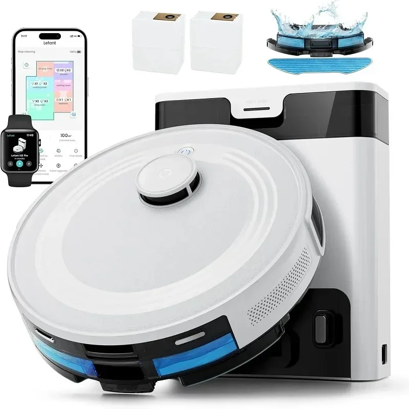 Robot Vacuum dan Mop Lefant LiDAR Baru - Pengosongan Otomatis 45 Hari, 190 °   Penghindaran Rintangan PSD, Pembersihan Khusus, Multi-Floor