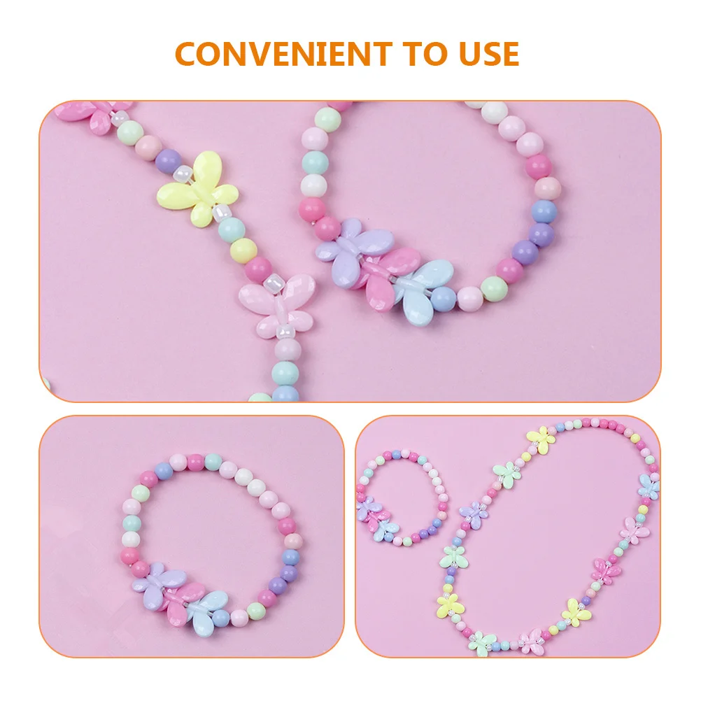 Ensemble de bijoux pour enfants, 1 ensemble de perles papillon en acrylique, robuste et sûr pour les filles, accessoires de jeu de simulation, bijoux pour tout-petits