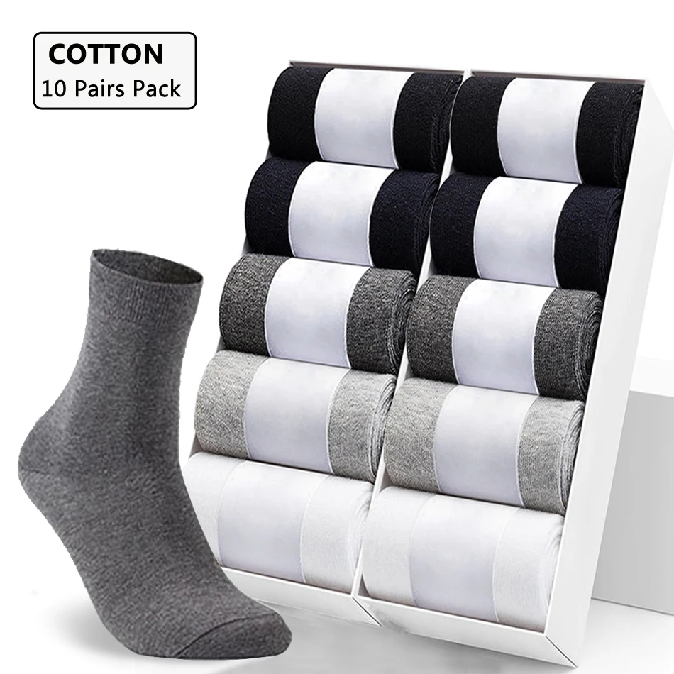 10 Pairs Men\'s Cotton Socks New Style Black Business Men Socks Soft Breathable Summer Winter for Male Socks Plus Size 38-47