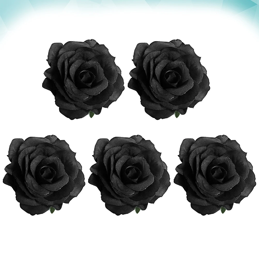 

5Pcs Rose Brooch Artificial Flower Hair Clip Black Funeral Decoration Elegant Accessories Rose Brooch Funeral Hair Clip