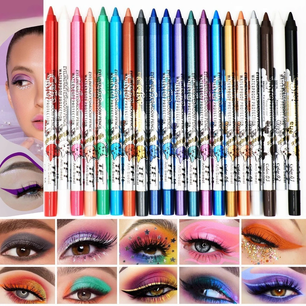 Pearly Glitter Colorful Eyeshadow and Eyeliner Gel Pen Waterproof Smudge Proof Longlasting Red Berry Yellow Color Wholesale Gift