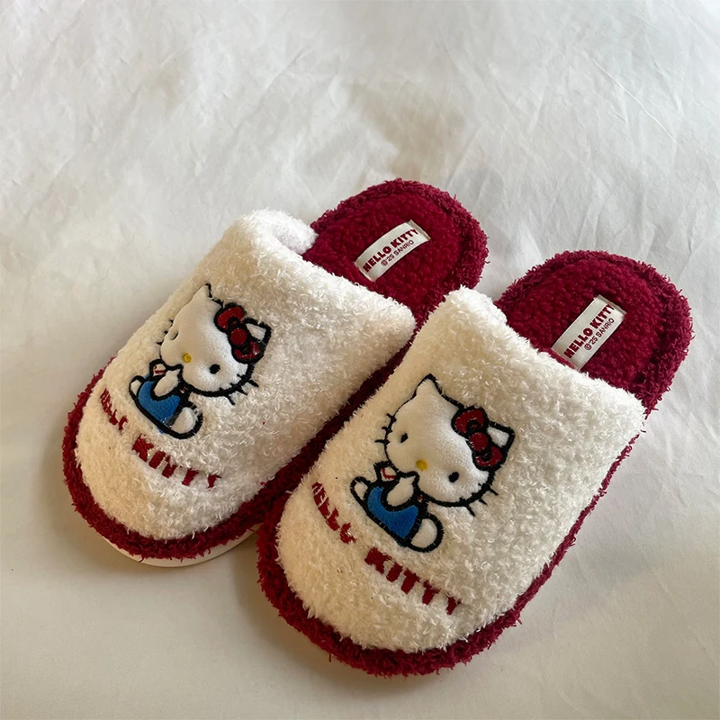 Anime Cartoon Sanrio Hello Kittye Damen-Hausschuhe aus Plüsch-Baumwolle, Herbst und Winter, Heimwärme mit Samt-Hausschuhen, Festival-Geschenk