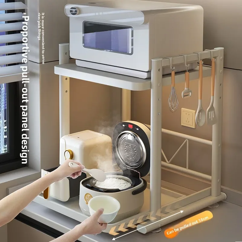 رف طباخ الأرز قابل للسحب، حامل فرن الميكروويف للمطبخ، صندوق متعدد الوظائف