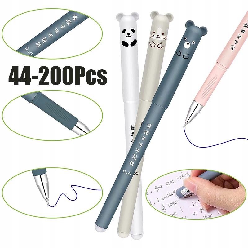 44-200Pcs Kawaii Cartoon Animal Erasable Gel Pens, Cute Panda Pig Bear Mouse Erasable Stationery Pens