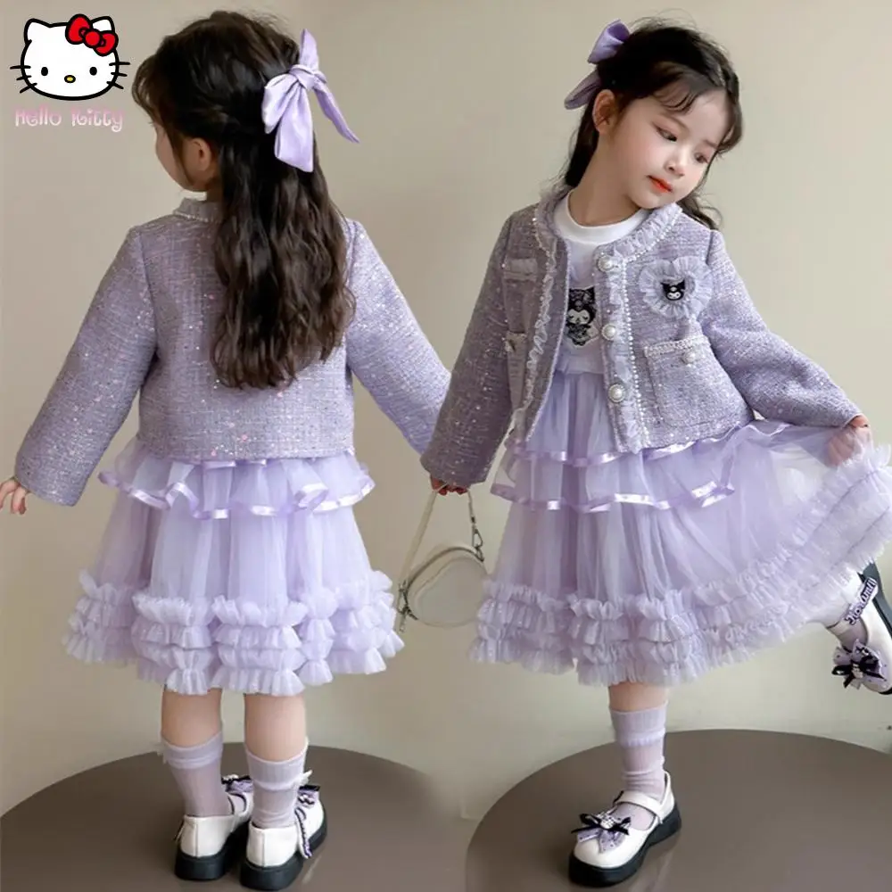 

Cartoon Sanrio Kuromi Children's Dress Coat Suit Spring Autumn Princess Wind Jacket Princess Dress Cute Fashion Kawaii Clothes