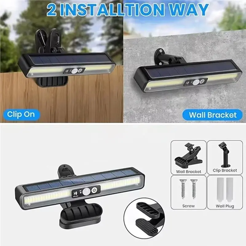A02M-Outdoor Waterproof Motion Sensor Light, Clip On Solar Fence Light, Solar Portablesolar Powered Security Lamp For Garden Yar