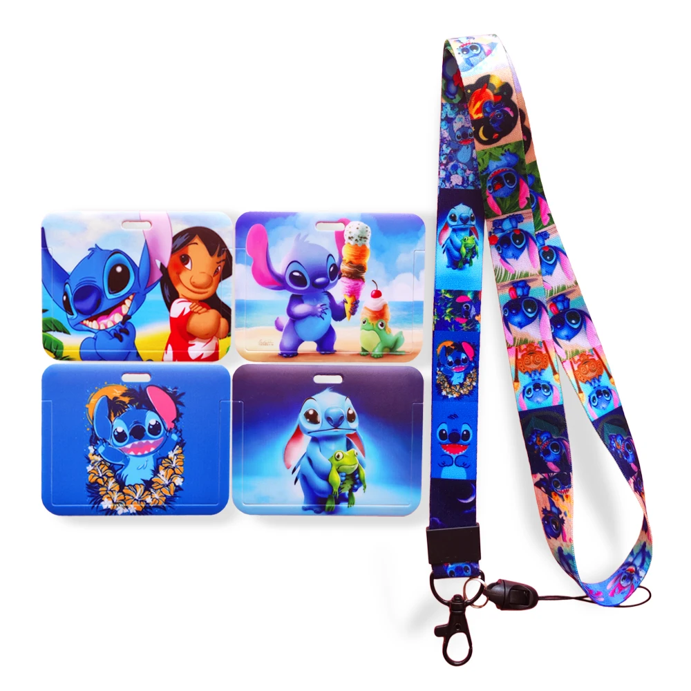 

Horizontal Disney Stitch Women's Card Case Lanyard ID Badge Holder Bus Pass Case Cover Slip Bank Credit Card Holder Strap Card