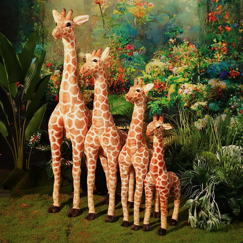 60~120cm 스탠딩 기린 인형 봉제 장난감 부드러운 숲 초원 야생 동물 실제처럼 환상적인 홈 데코 선물