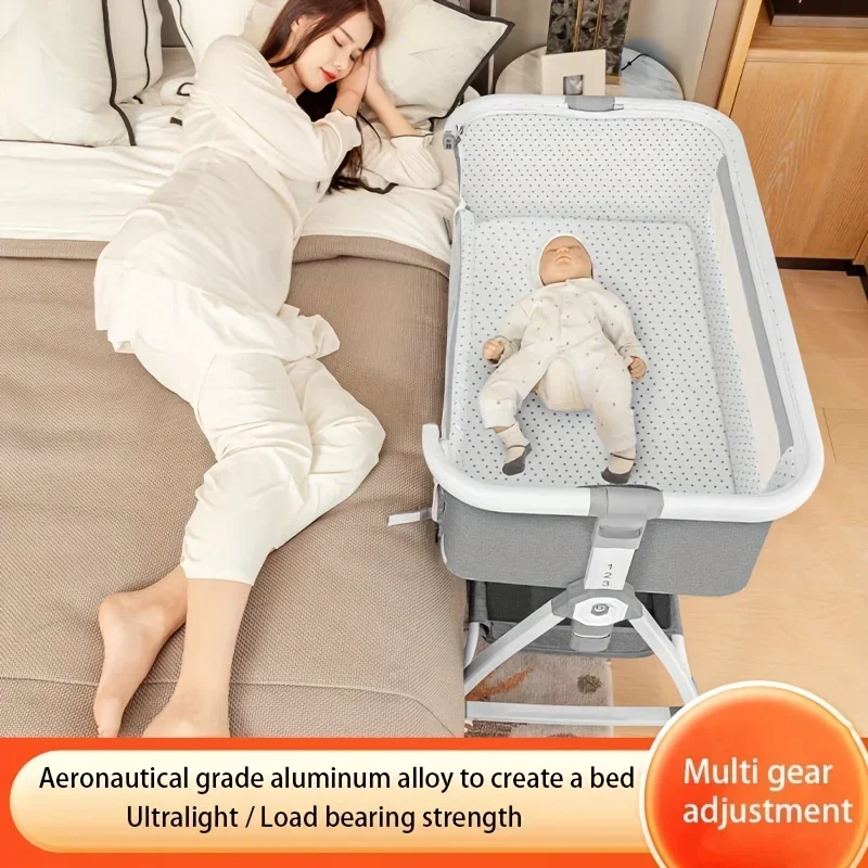 Baby Crib, Portable Splicing, Cradle Bed, Foldable Height Adjustable Splicing, and Movable Bedside Swing, Cradle Bed