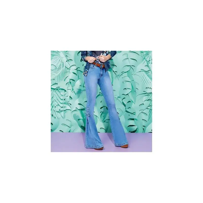 Celana Jeans Wanita Slim Fit Pinggang Sedang Elastis Model Ikat Ukuran Besar Plus Size Model Bell Bot Hangat Musim Gugur Musim Semi