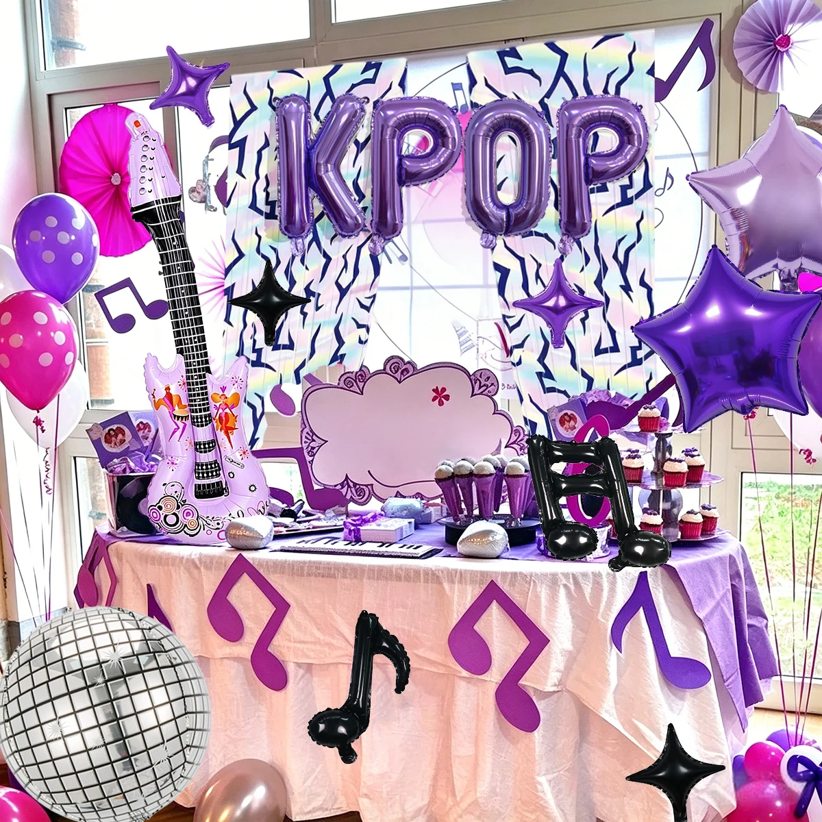 15pcs K-Pop Music-Themed Balloon Set, Karaoke, Disco, Starry Sky Dance, Music Festival, Record, Pop Music Themes Decor Balloons