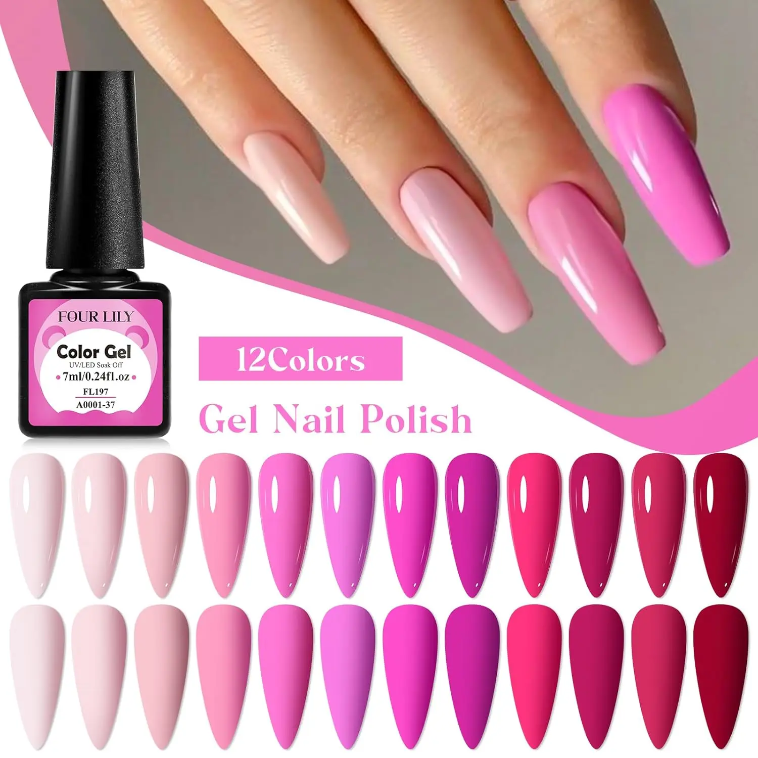 12-Color Gel Nail Polish Set, Red Hot Pink Nude Gel Polish Kit with UV LED Lamp - Fall in Love Collection, Gift for Women & Girl