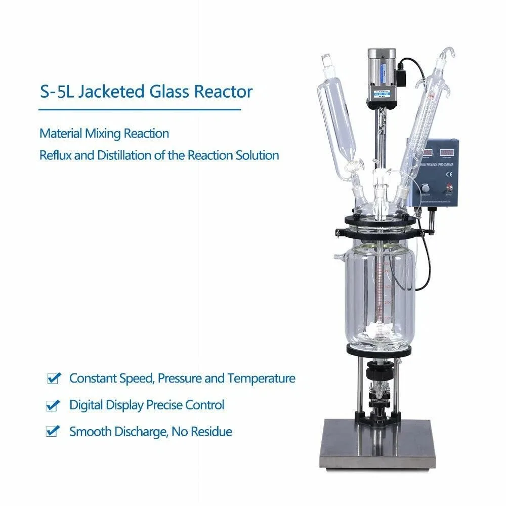 5L Laborator Double-Layer Glass Jacket Reactor Chemical Stirred Reaction Vessel