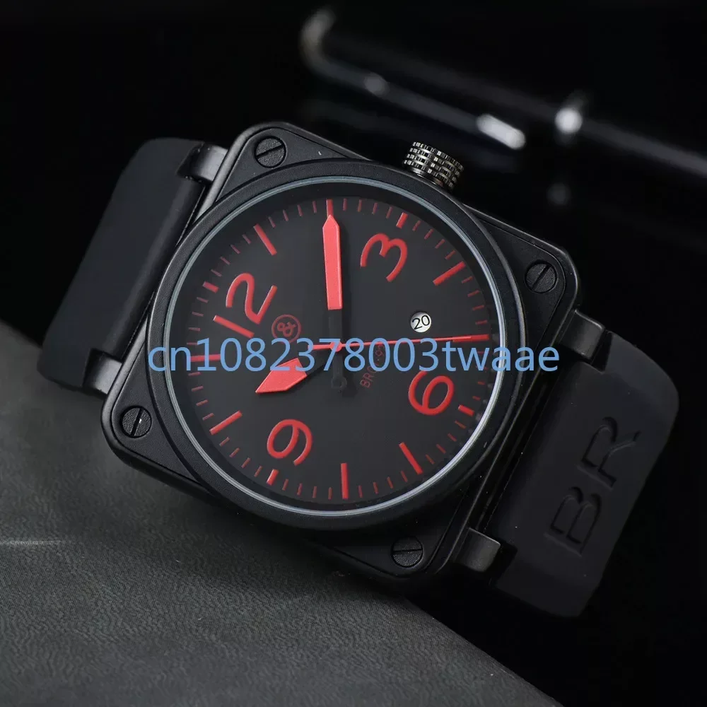 Hot Original Brand Men Automatic Mechanical Watch Bell Brown Leather Black Ross Rubber 46mm Large Dial Men for Watches AAA Clcok