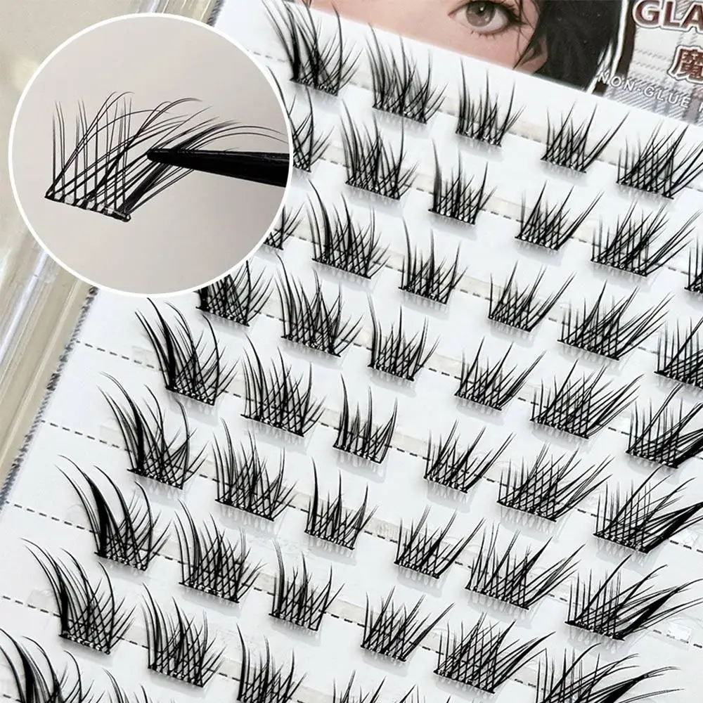 No Need Glue Fluffy False Eyelashes Reusable Thick Winged DIY Lash Extensions Fox Eye Effect Self-adhesive Lash Clusters