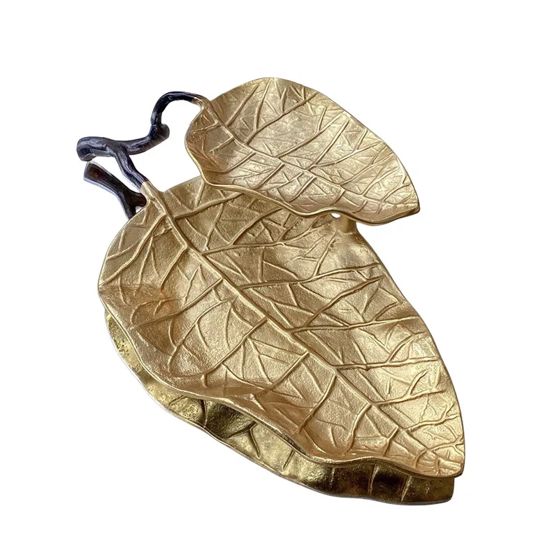 

&c Bronze Tree Leaf Shape Plant Pattern Fruit Plate Modern Minimalism Desktop Hotel Living Room Light Entrance Decorations