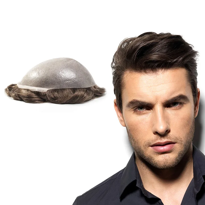 

Men's 100% Human Hair Wig Capillary Prosthesis 120% Density V-Loop Toupee 0.03mm Thickness for Hair Loss Natural Look