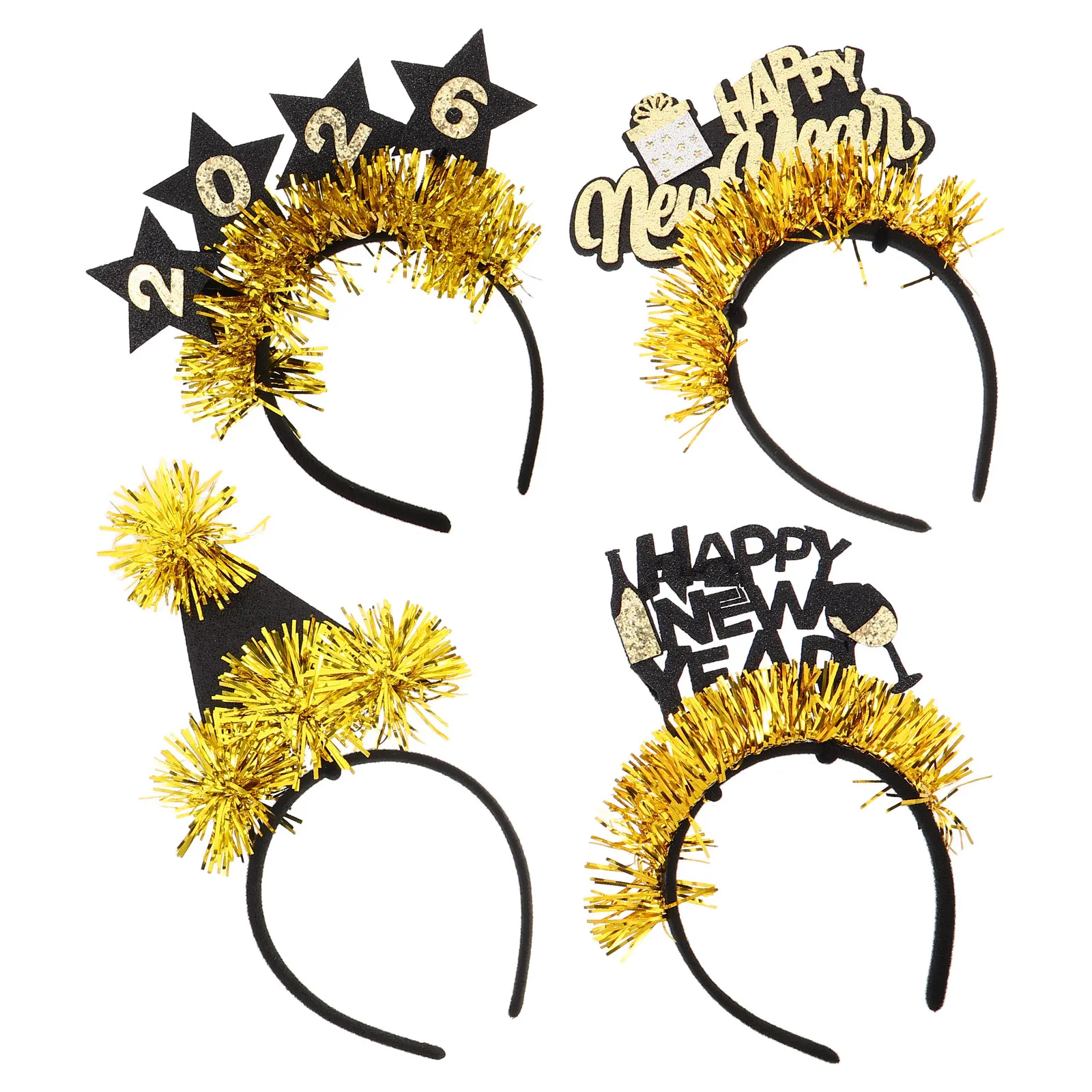 

Набор из 4 новогодних ободков для волос: Декоративные звездные головные уборы для женщин, блестящие праздничные повязки для вечеринки в честь Нового года