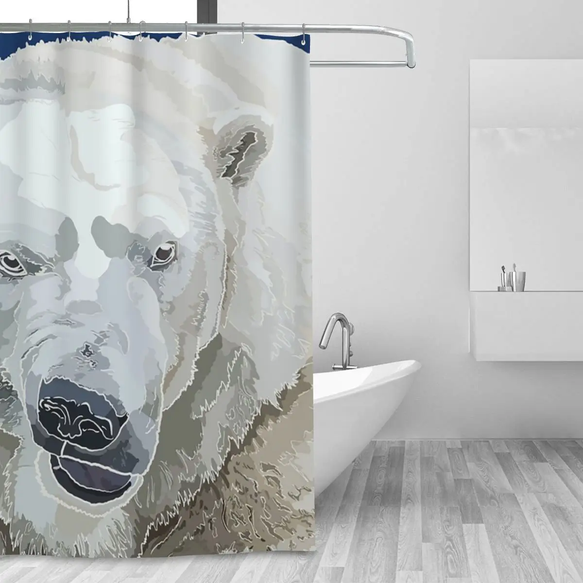 Angry White Polar Bear Shower Curtain Bathroom Polyester Waterproof Bath Curtains with Hooks