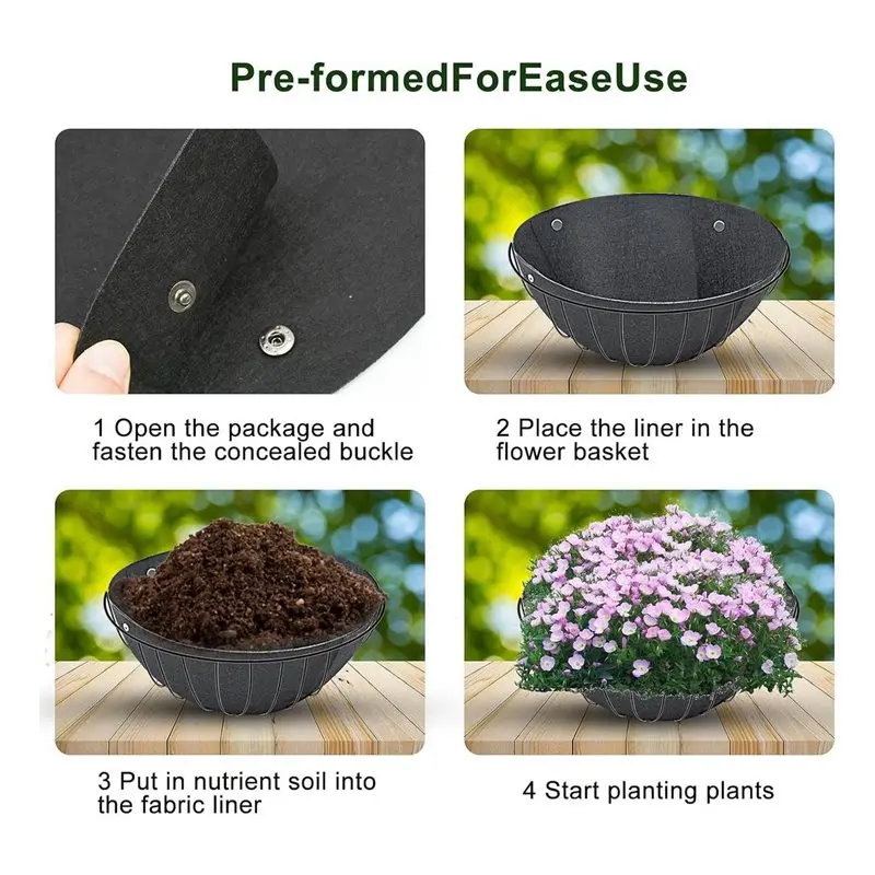 6PCS Hanging Flower Basket Liners Fabric Hanging Plant Liners Round Planter Liners Non-Woven Black Felt Liners 16Inch-B51B