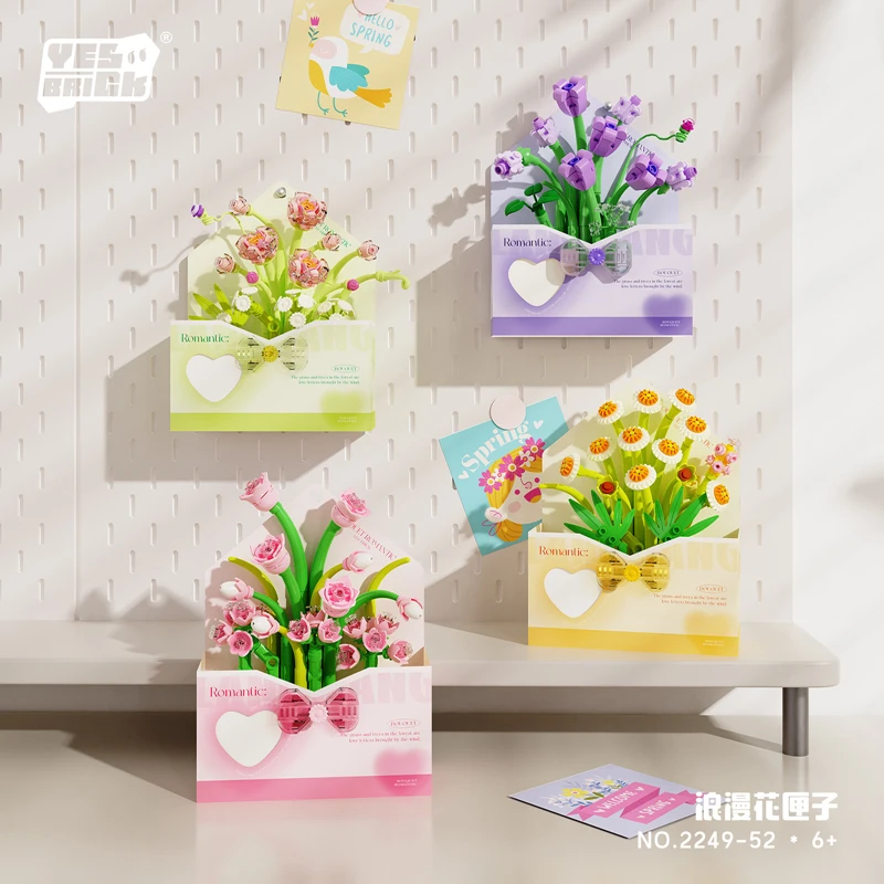 

Envelope flower building blocks teacher mother's holiday gift girl educational assembly toy gift ornaments