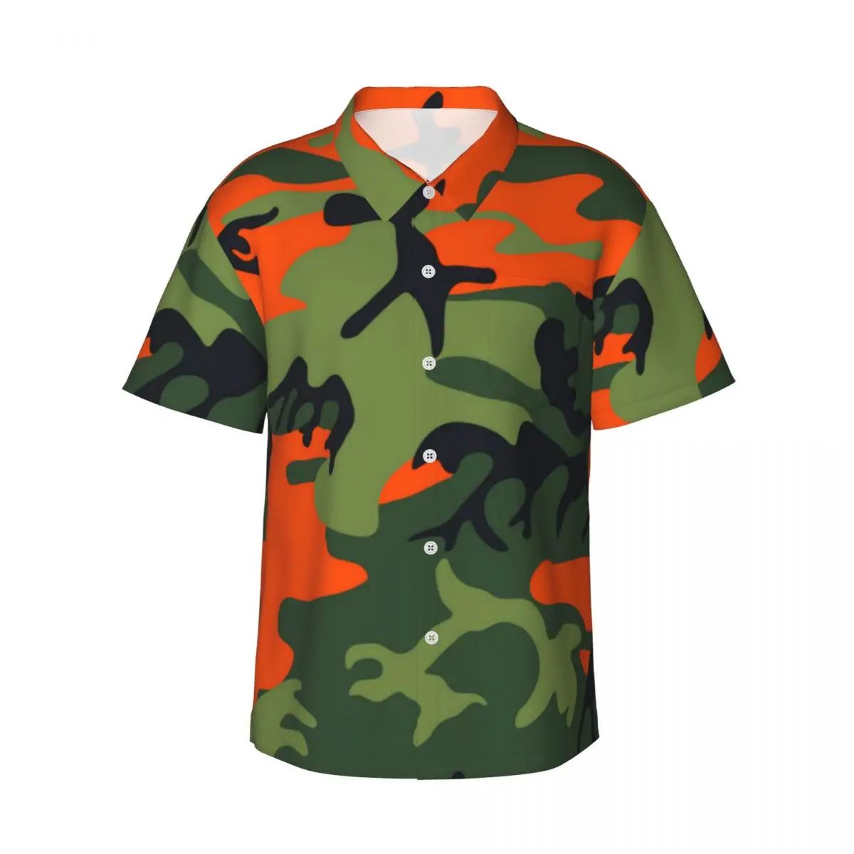 

Orange And Green Camo Beach Shirt Army Vector Camouflage Hawaiian Casual Shirts Male Elegant Blouses Short-Sleeved Stylish Top