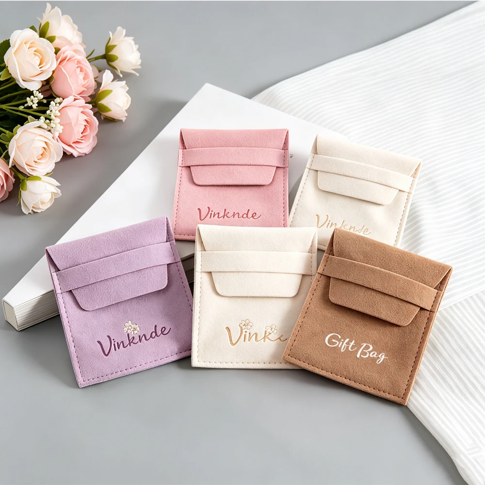 

100Pcs Custom Jewelry Gift Bag Microfiber Velvet Envelope Flap Pouch Cosmetic Earrings Ring Stud Pendant Necklace Oils Organizer
