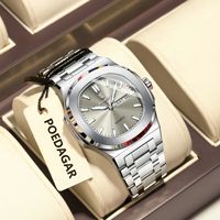POEDAGAR TOP Fashion Men Watches Week Date Stainless Steel Casual Man Watch Waterproof Luminous Quartz Luxury Wristwatch For Men